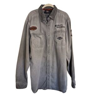 Vintage HD Harley Davidson Syn3 #1 Shop Shirt Button Down Huge Embroidered Sz XL